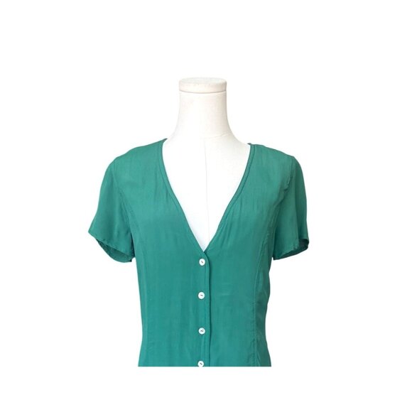 RVCA Short Sleeve Button Front Mini Dress Size S Kelly Green Y2K Preppy Twee - Picture 3 of 10